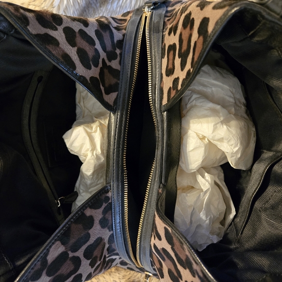 COACH Large Edie Ocelot Leopard Print Haircalf Leather Shoulder Bag 33605 $1200 - Picture 5 of 10